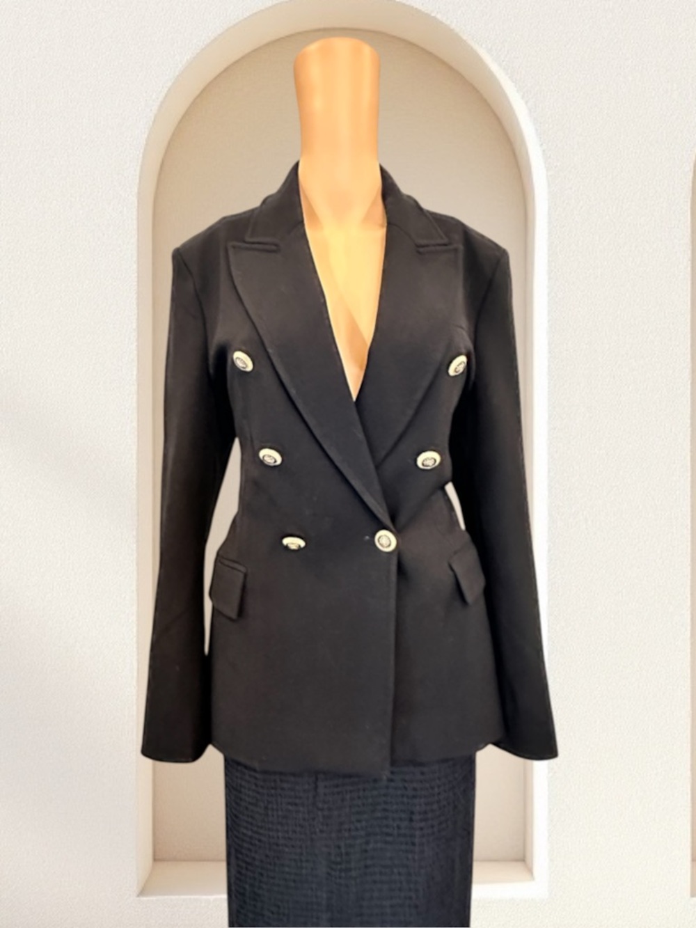 Zara Black Double-Breasted Blazer with Gold Buttons